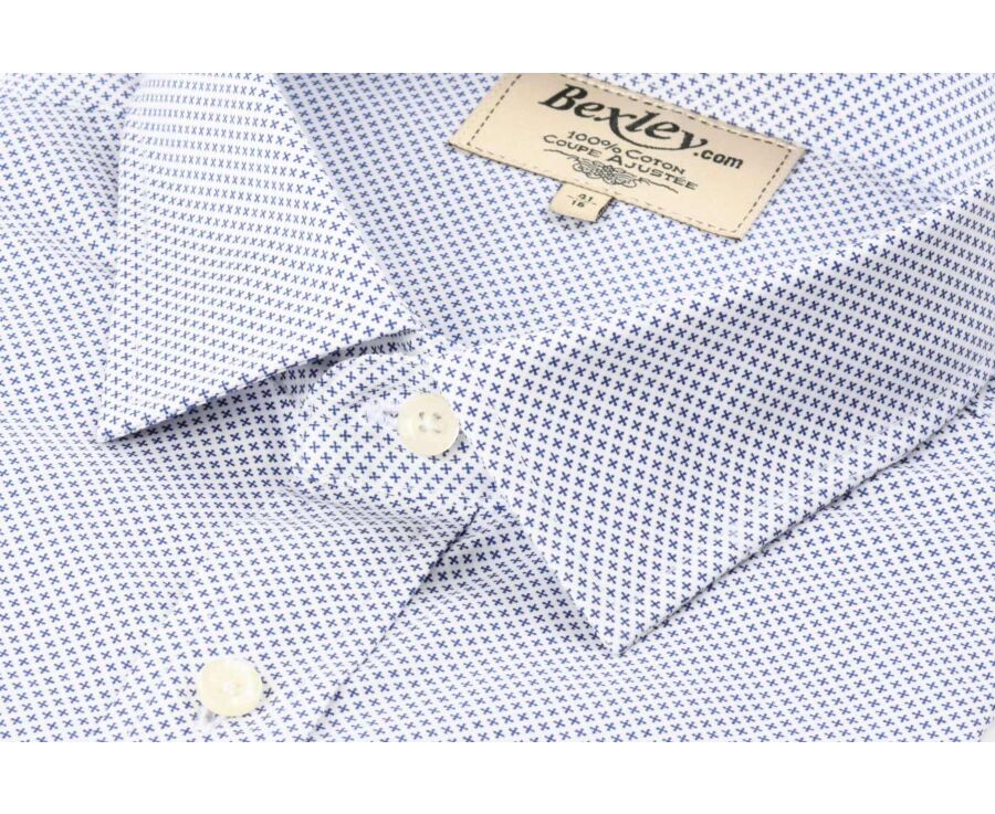 Chemise blanche imprimée motifs bleus - Col français - BERANGER