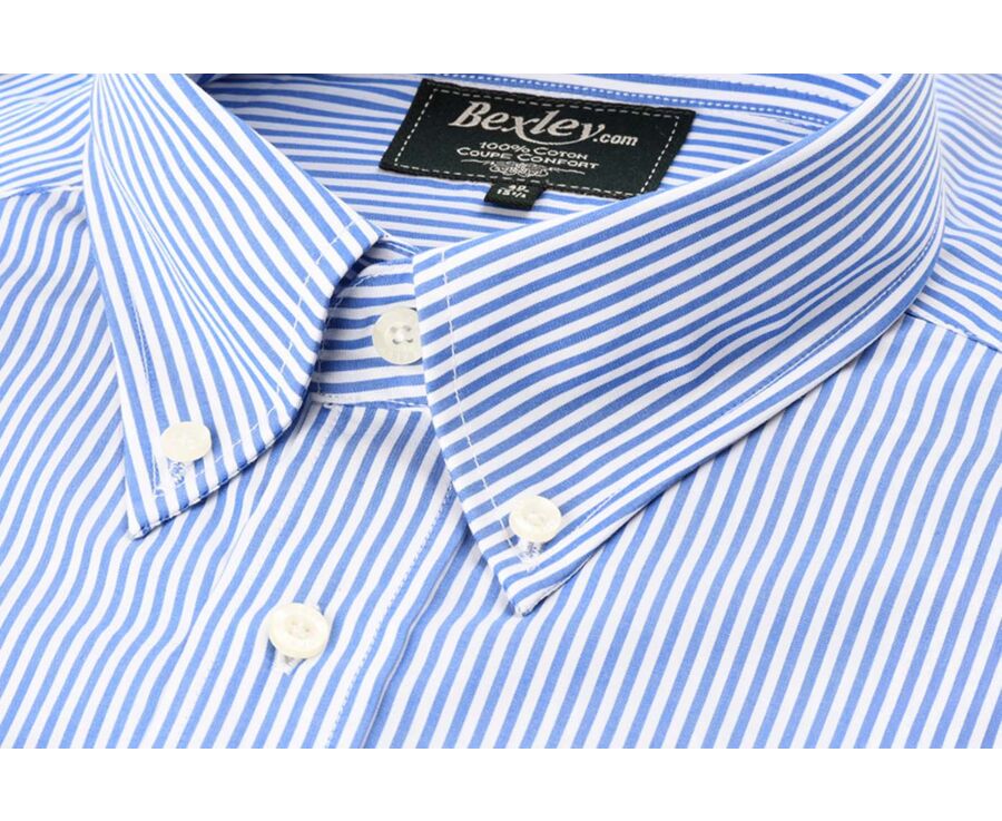Chemise coton rayures bleues - Col américain - MARLON