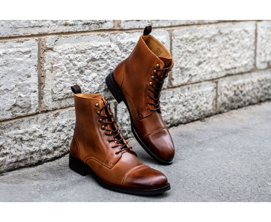 Derby boots homme à lacets Châtaigne patiné - ENFIELD II GOMME CITY