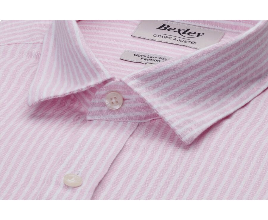 Chemise en coton et lin à rayures rose et blanc - EDIBERT