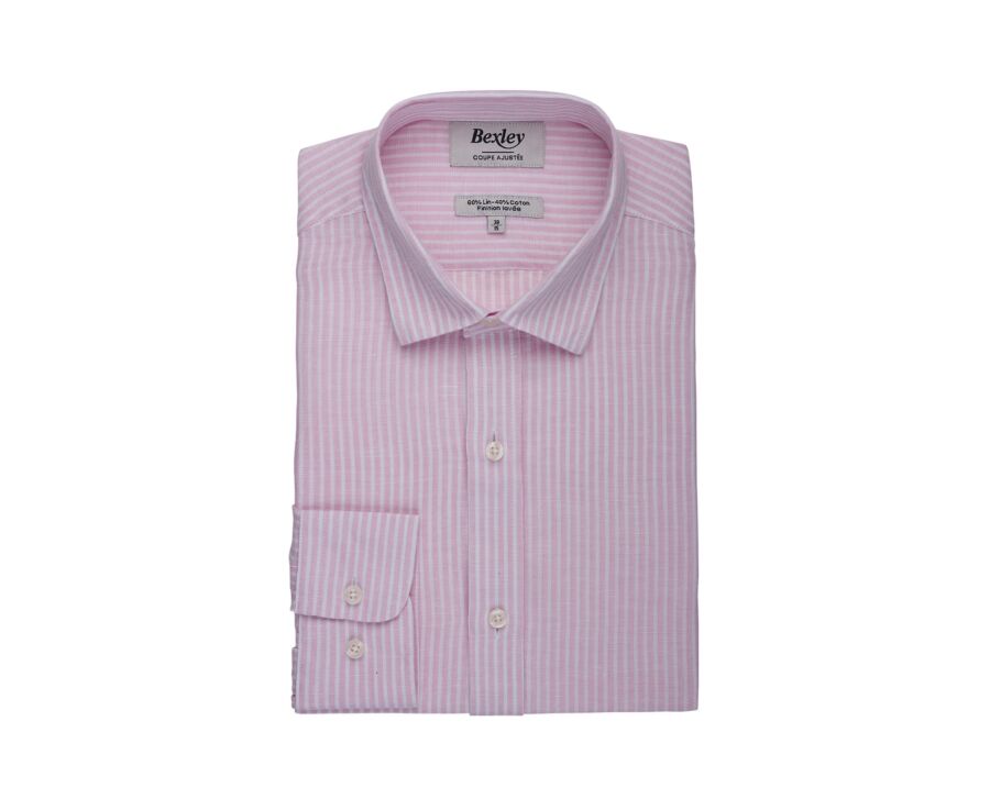 Chemise en coton et lin à rayures rose et blanc - EDIBERT