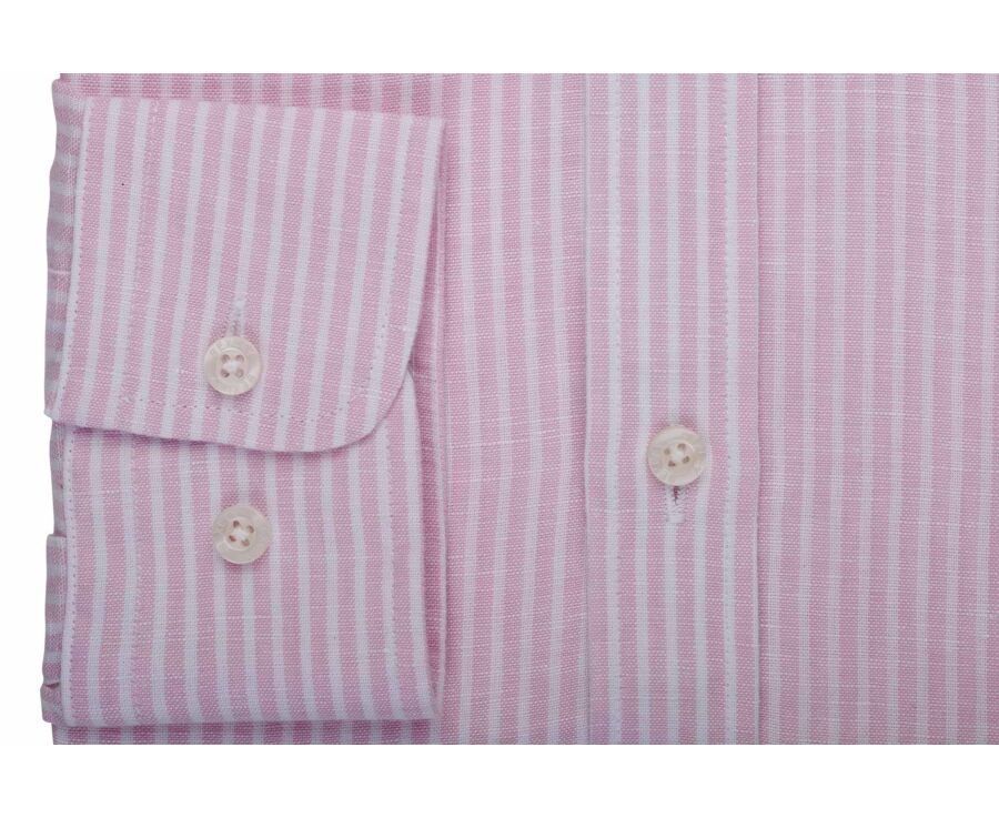 Chemise en coton et lin à rayures rose et blanc - EDIBERT