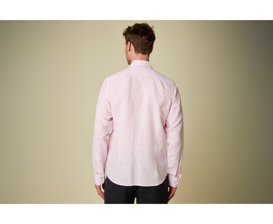 Chemise en coton et lin à rayures rose et blanc - EDIBERT