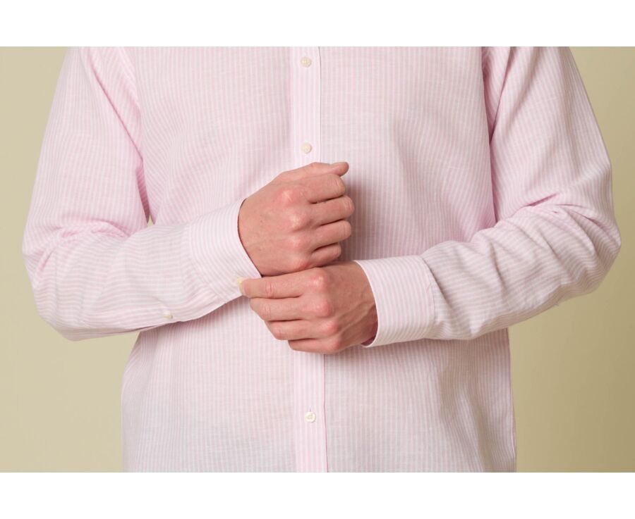 Chemise en coton et lin à rayures rose et blanc - EDIBERT