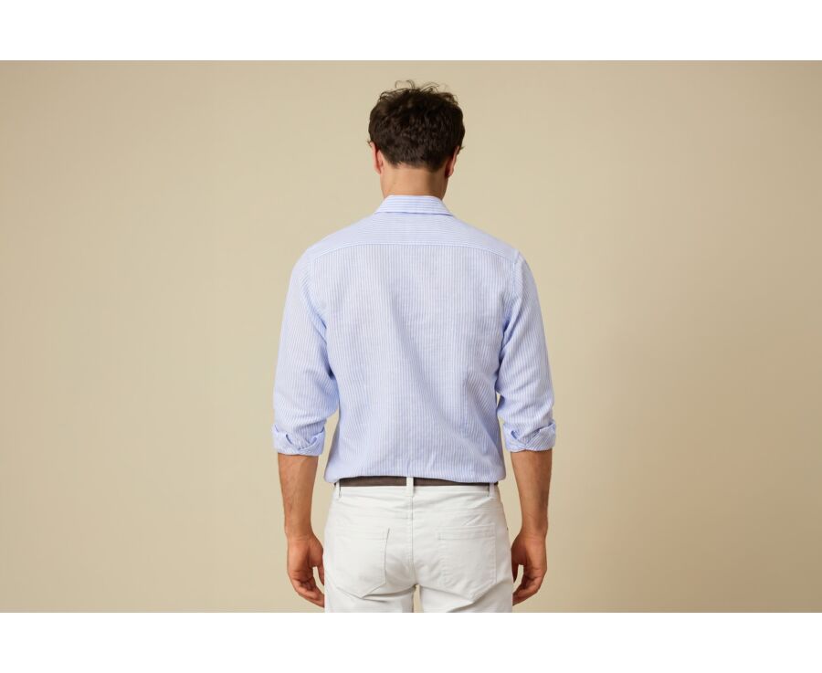Chemise coton et lin rayures Bleu Ciel et Blanc - EDIBERT