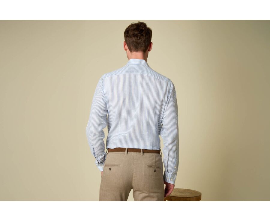Chemise en coton et lin à rayures bleu vintage et blanc - EDIBERT