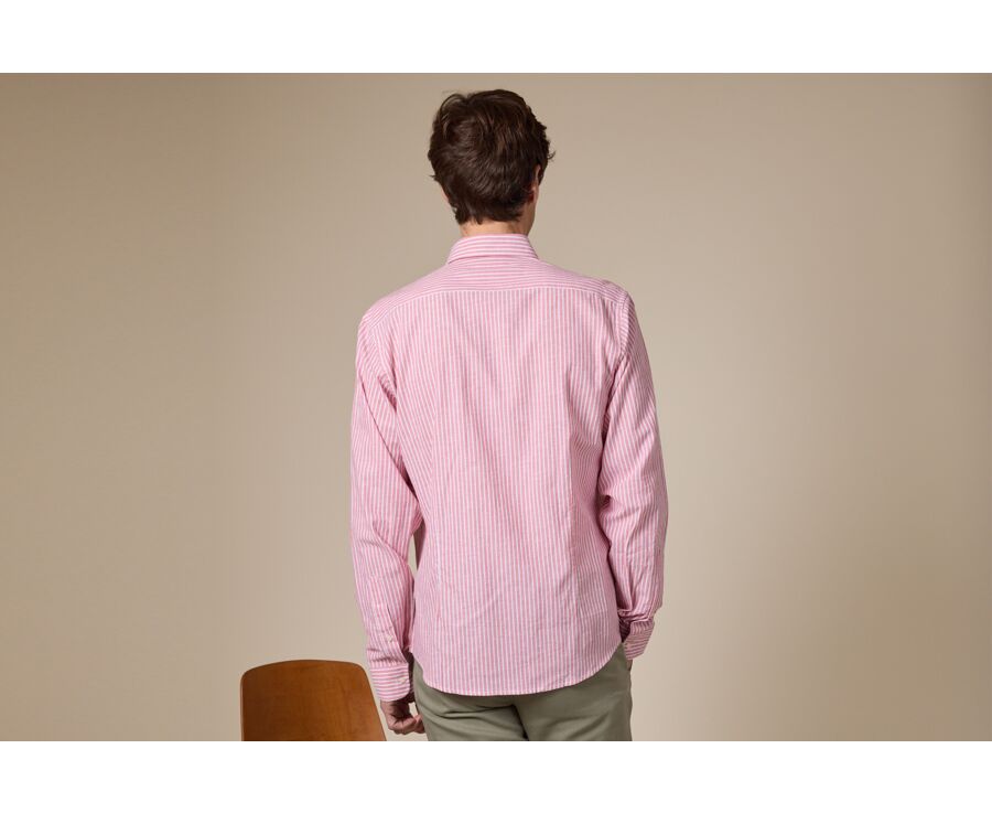 Chemise à rayures coton/lin Vieux Rose et Blanc - EDIBERT