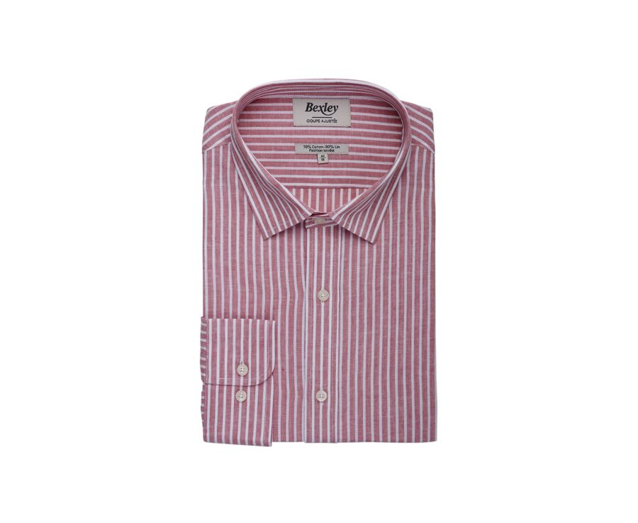 Chemise à rayures coton/lin Vieux Rose et Blanc - EDIBERT
