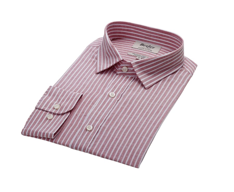 Chemise à rayures coton/lin Vieux Rose et Blanc - EDIBERT
