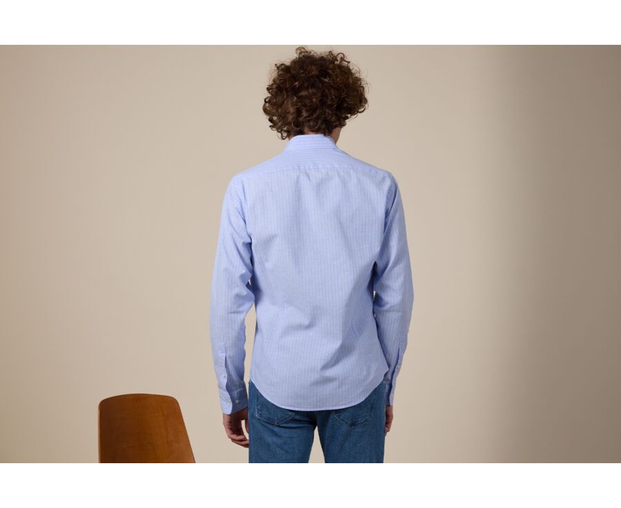Chemise Homme à rayures coton/lin Bleu et Liseré Blanc - EDIBERT