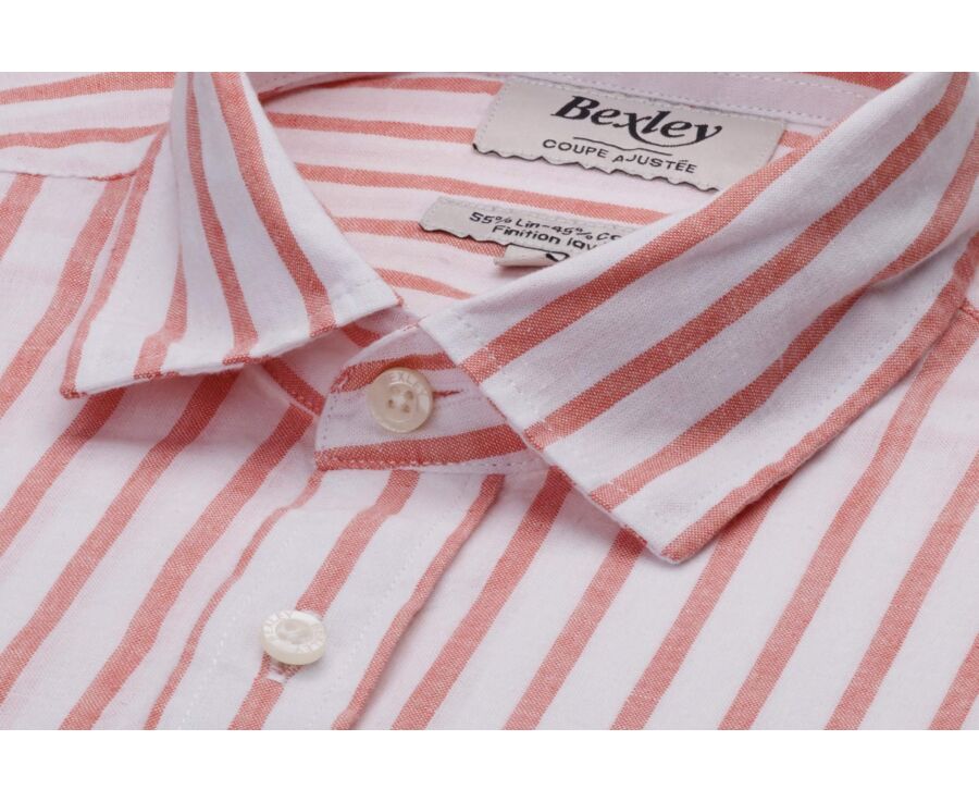 Chemise en coton et lin à rayures blanc et orange - EDIBERT