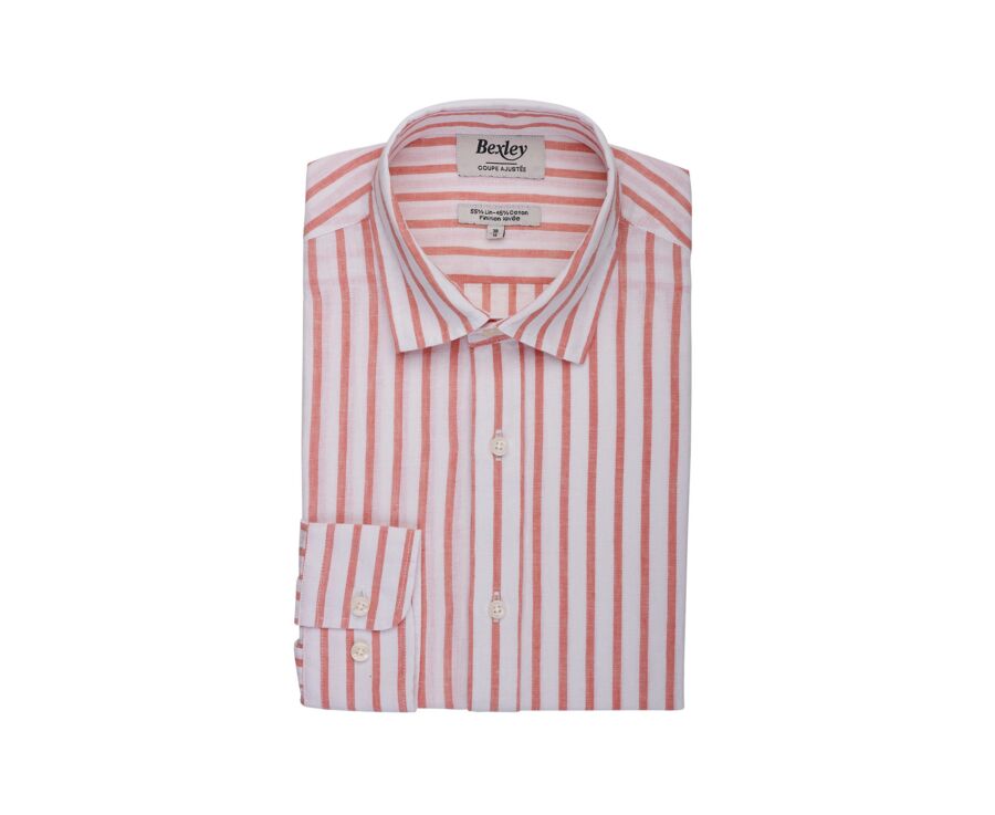 Chemise en coton et lin à rayures blanc et orange - EDIBERT