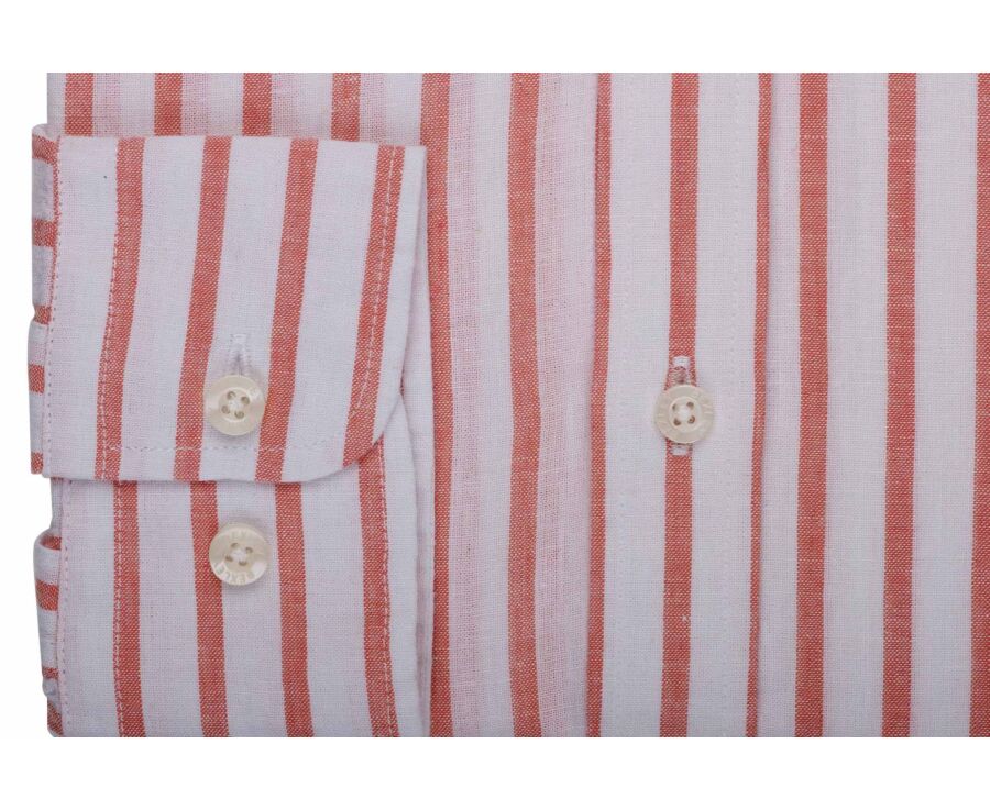Chemise en coton et lin à rayures blanc et orange - EDIBERT
