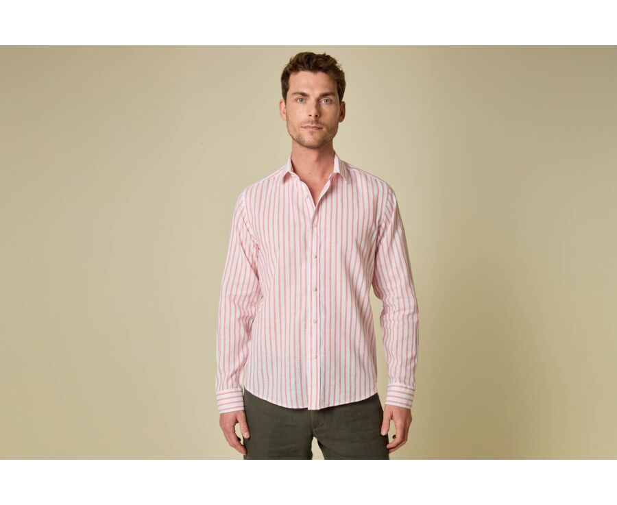 Chemise en coton et lin à rayures blanc et orange - EDIBERT