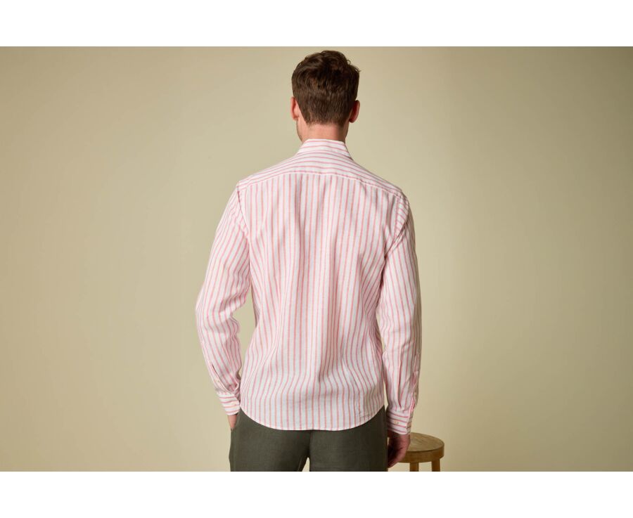 Chemise en coton et lin à rayures blanc et orange - EDIBERT