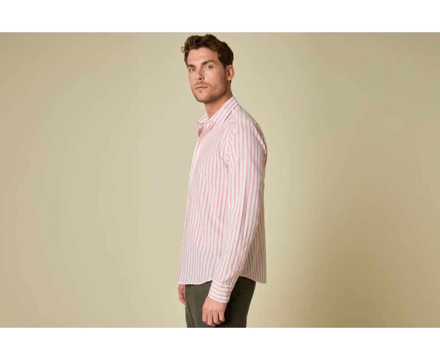 Chemise en coton et lin à rayures blanc et orange - EDIBERT