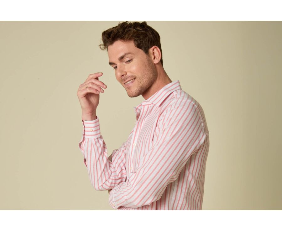 Chemise en coton et lin à rayures blanc et orange - EDIBERT