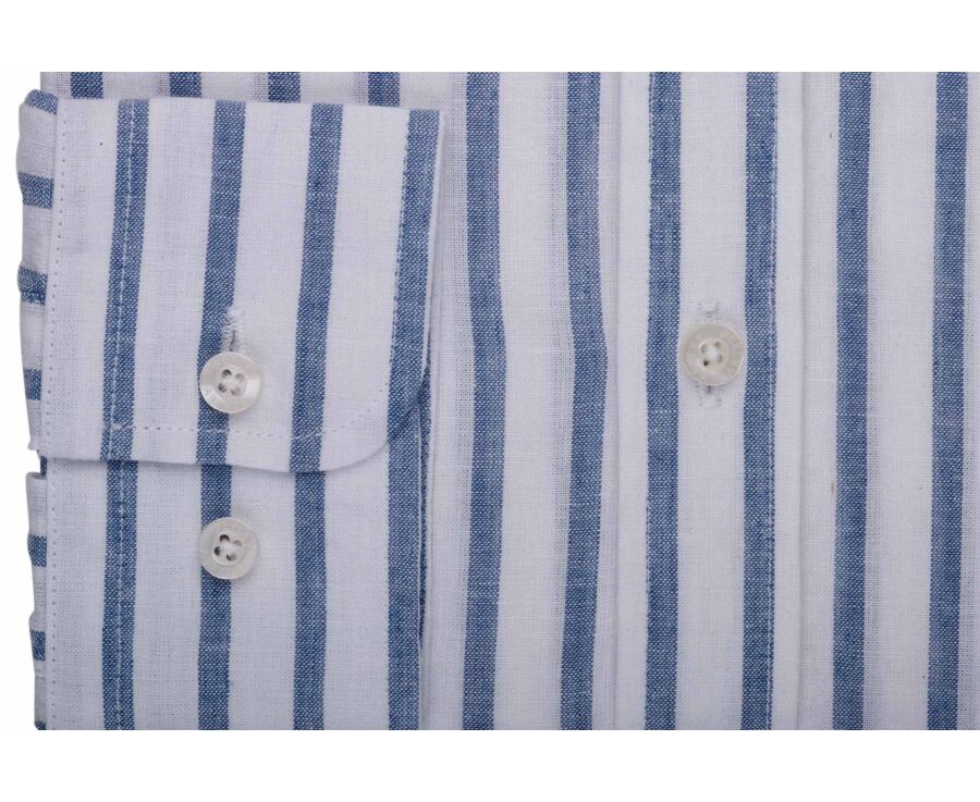 Chemise en coton et lin à rayures blanc et bleu gris - EDIBERT