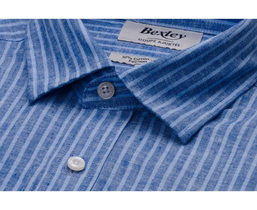Chemise en coton et lin à rayures bleu océan et bleu - EDIBERT