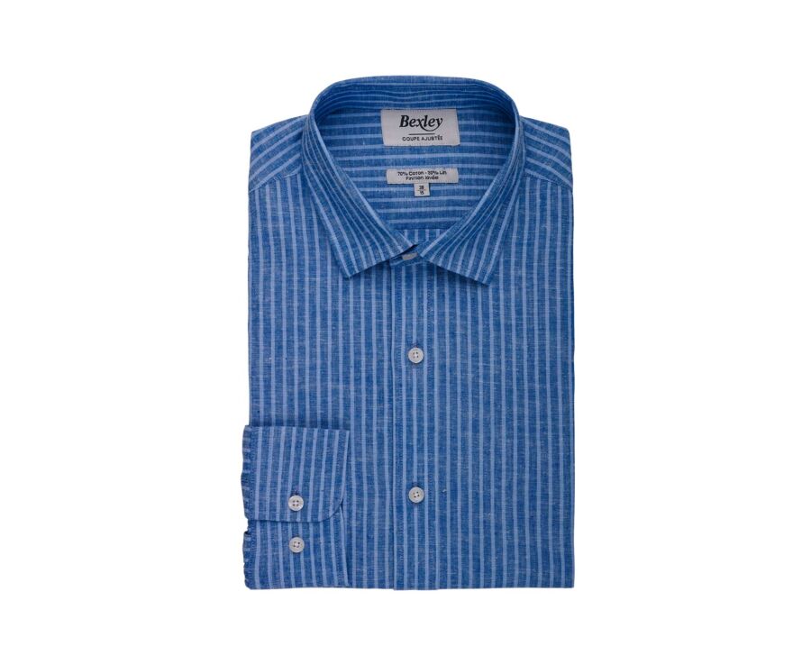 Chemise en coton et lin à rayures bleu océan et bleu - EDIBERT