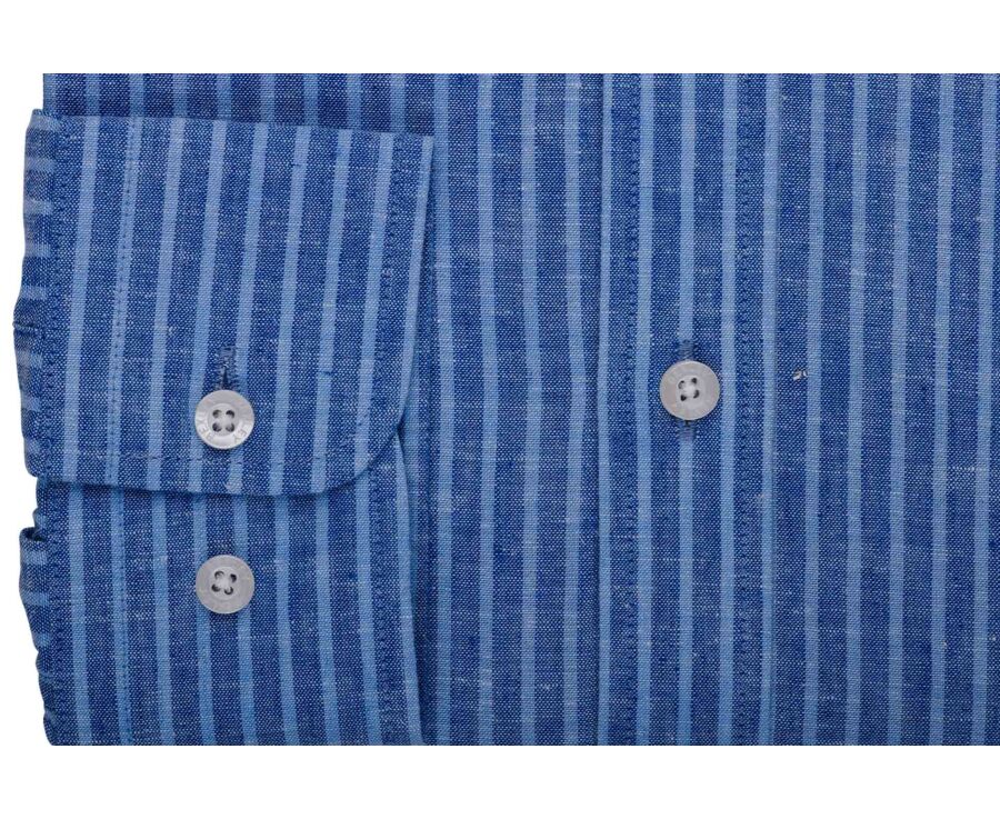 Chemise en coton et lin à rayures bleu océan et bleu - EDIBERT