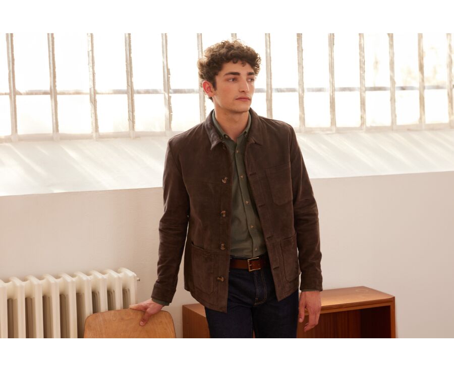 Veste cuir daim Brun - FAUSTIN