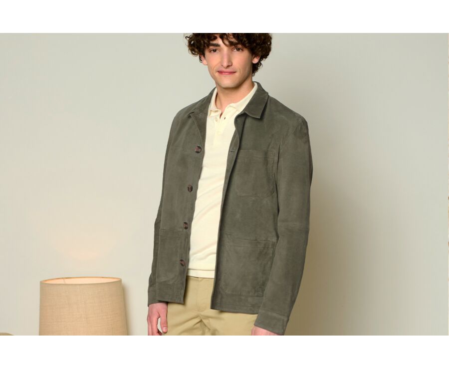 Veste en cuir daim Vert Tilleul - FAUSTIN