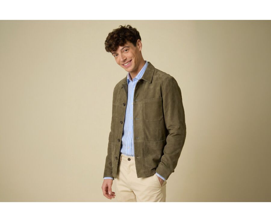 Veste en cuir daim - Kaki - FAUSTIN
