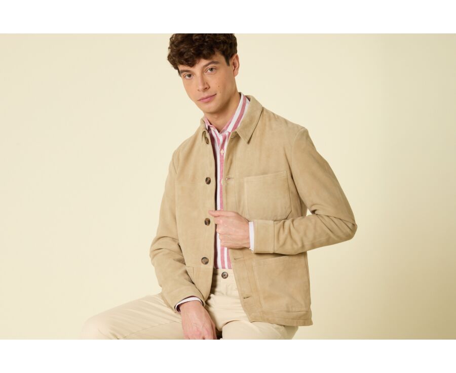Veste en cuir daim - Beige Clair - FAUSTIN