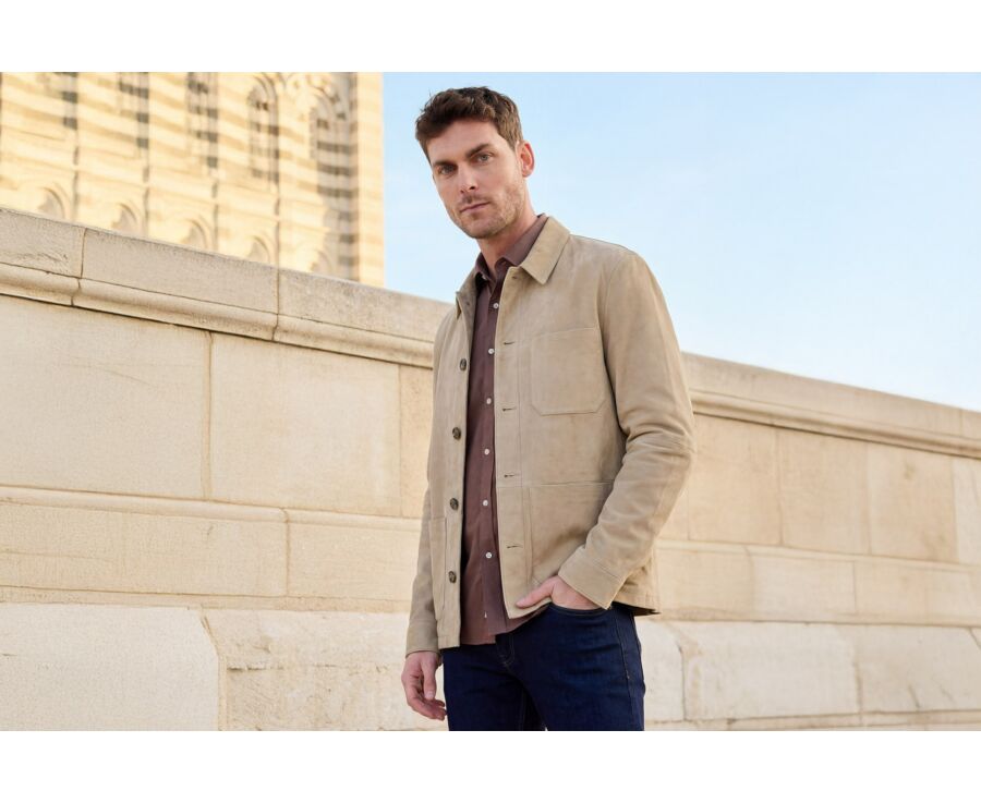 Veste en cuir daim - Beige Clair - FAUSTIN