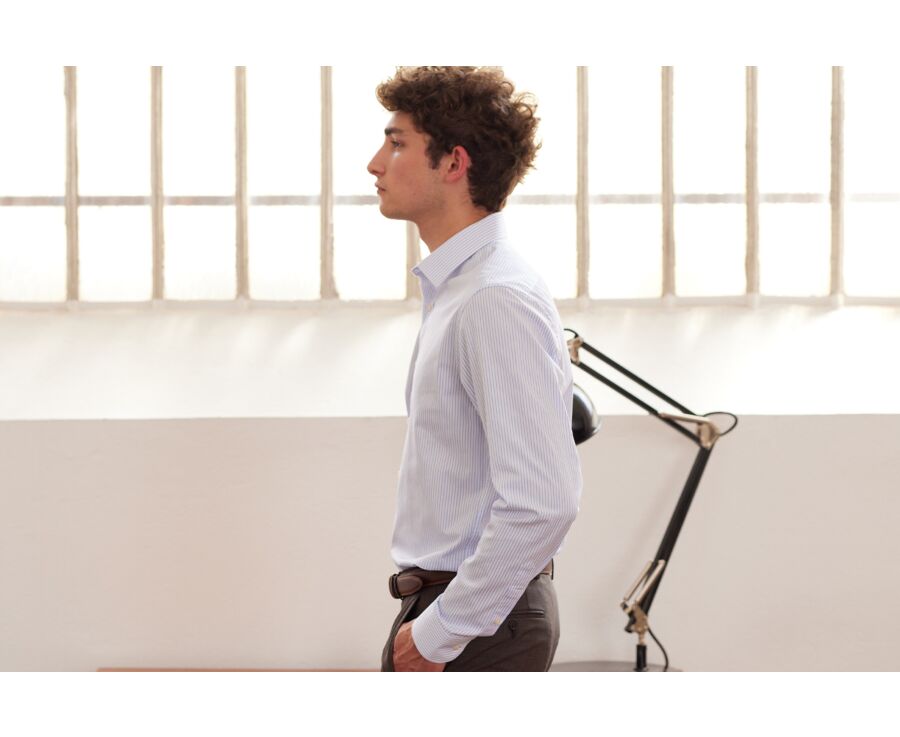 Chemise homme blanches à rayures bleues claires - GEOFFROY