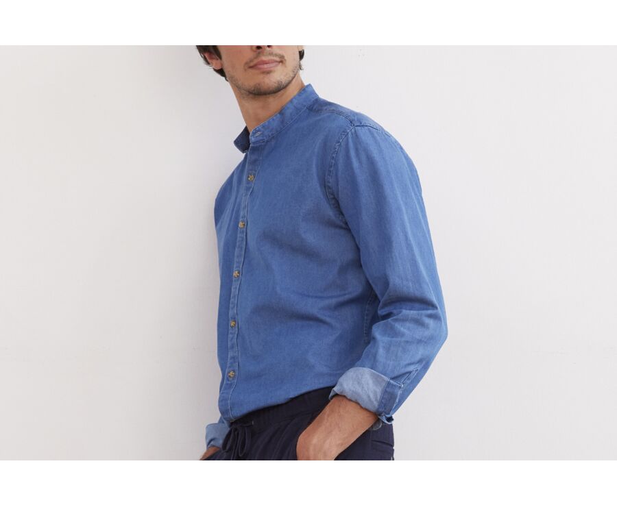 Chemise jean denim Indigo - Col officier - JOSEPH
