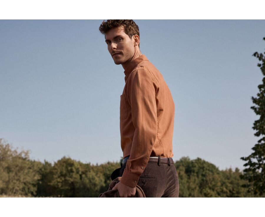 Chemise homme unie rouille en flanelle - ALEXANDER