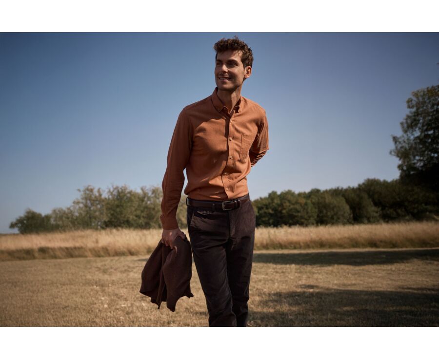 Chemise homme unie rouille en flanelle - ALEXANDER