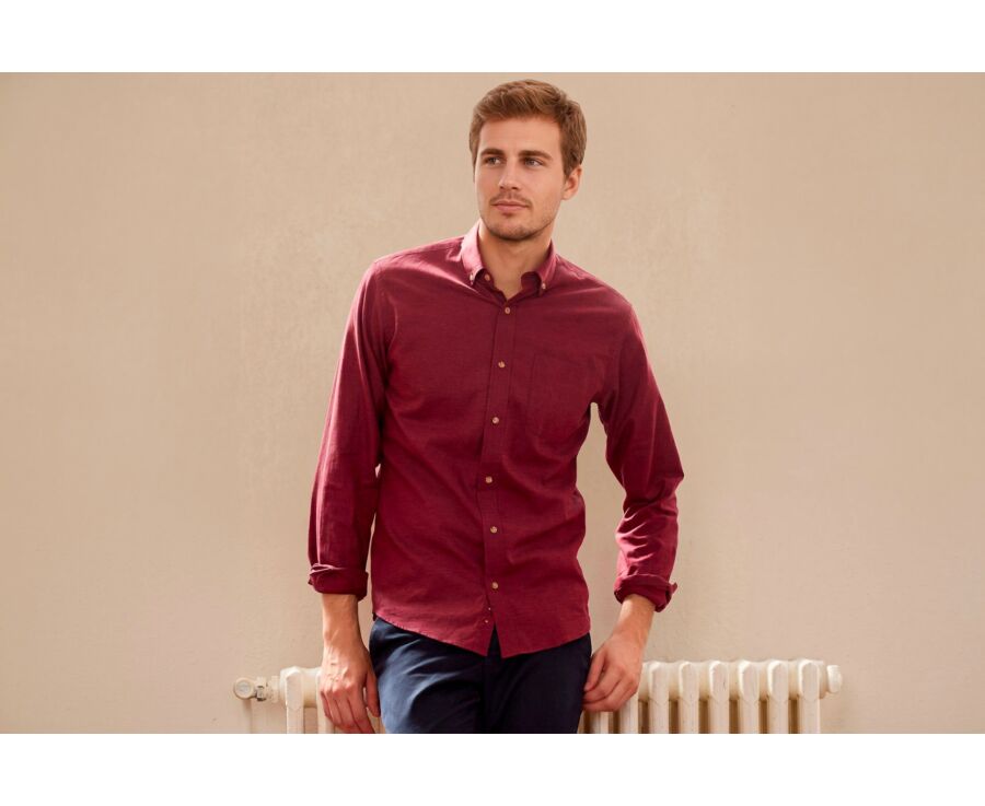 Chemise flanelle Rouge Bordeaux - Poche poitrine - ALEXANDER