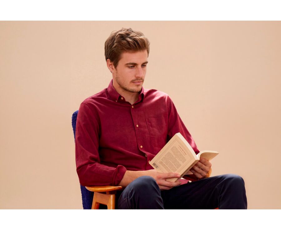 Chemise flanelle Rouge Bordeaux - Poche poitrine - ALEXANDER