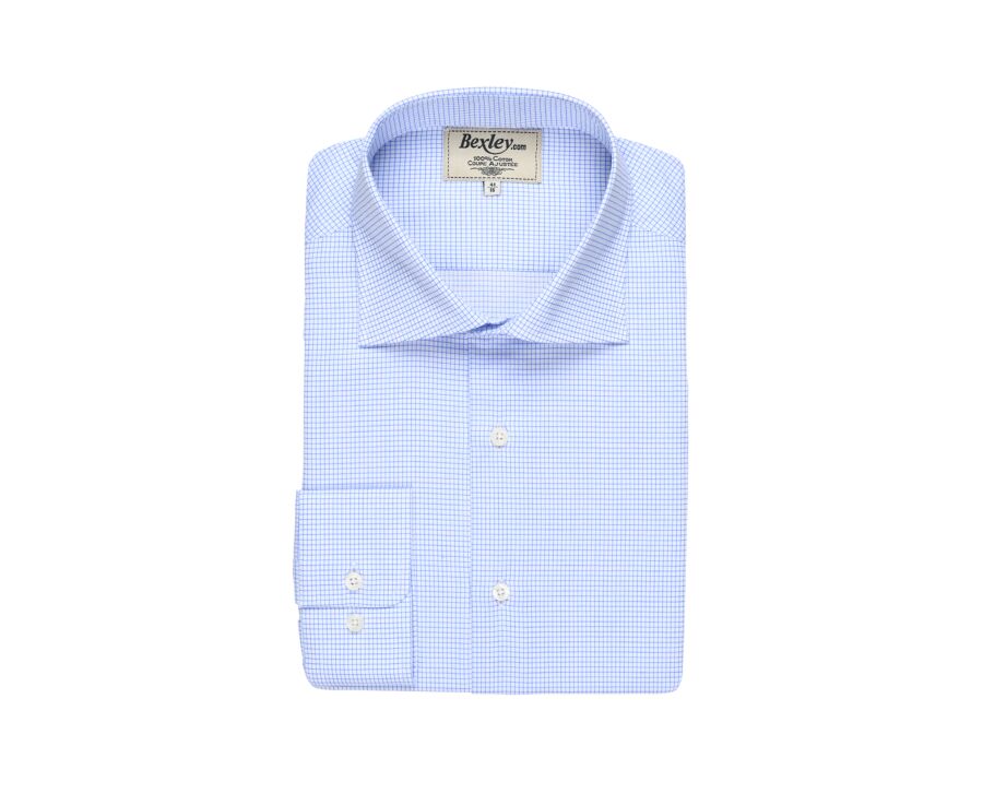 Chemise blanche à petits carreaux bleus - SALVATORE