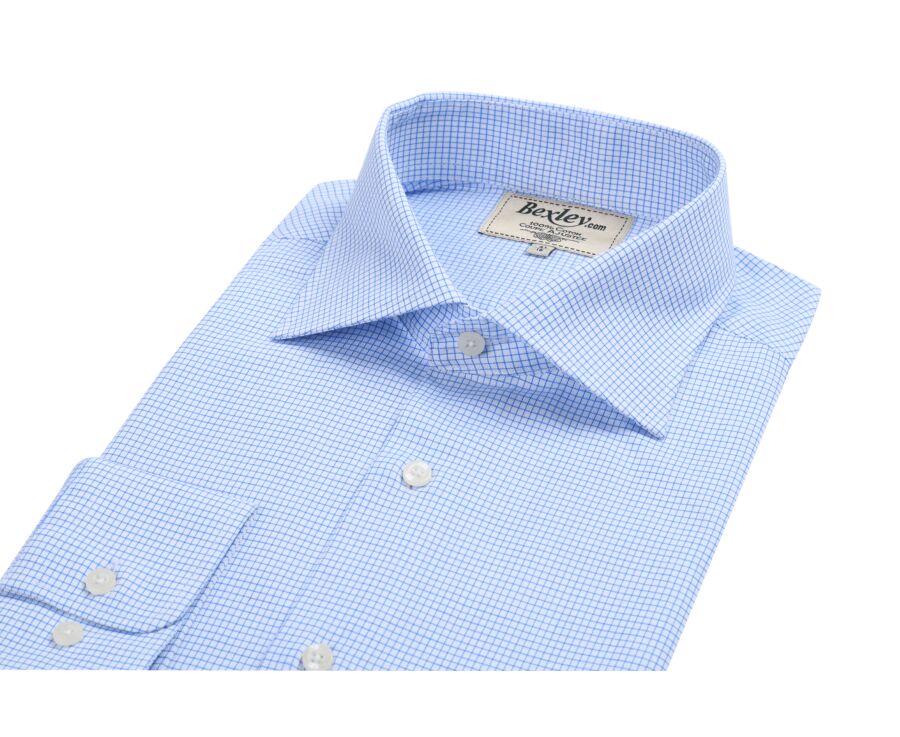 Chemise blanche à petits carreaux bleus - SALVATORE
