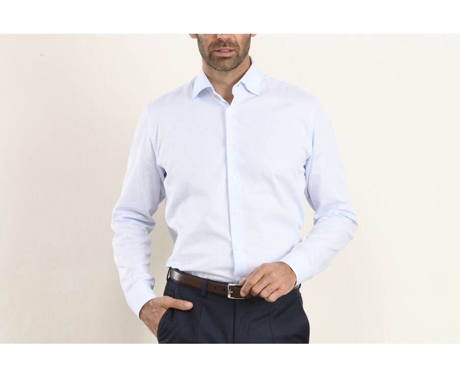 Chemise coton bleue claire - Col italien - ANGELO