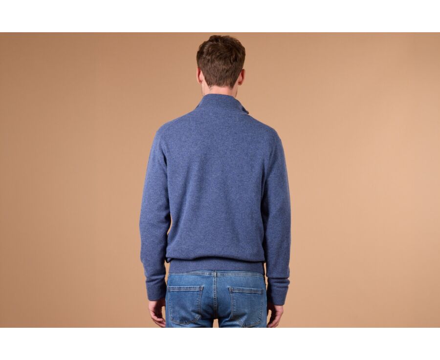 Pull homme col montant zippé bleu foncé chiné en laine - KEITHY