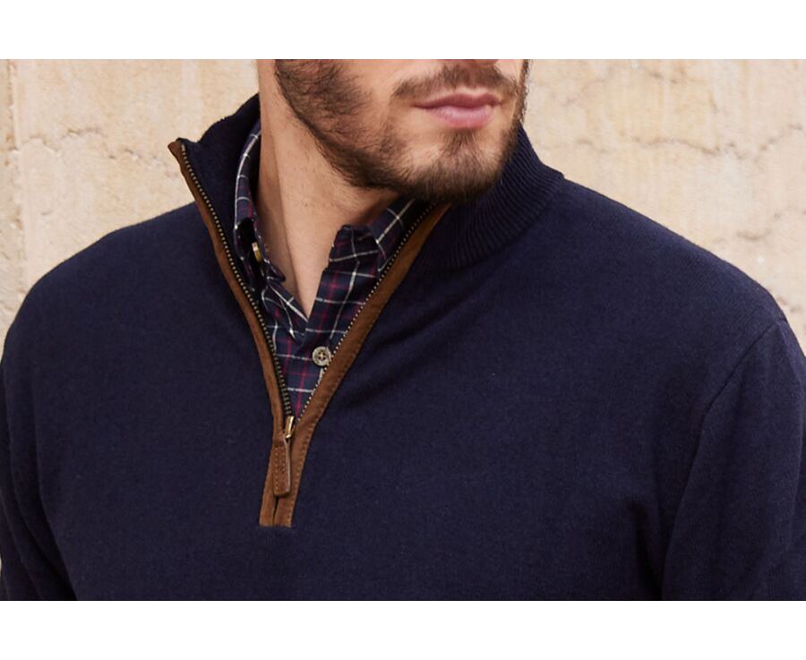 Pull laine col zippé Bleu Marine - KEITHY