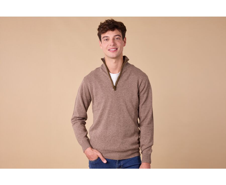 Pull laine col zippé Marron Chiné - KEITHY