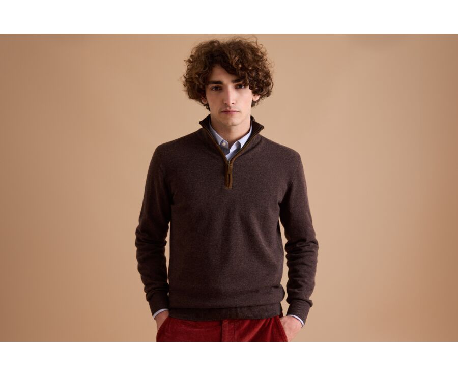 Pull laine col zippé Chocolat Foncé - KEITHY