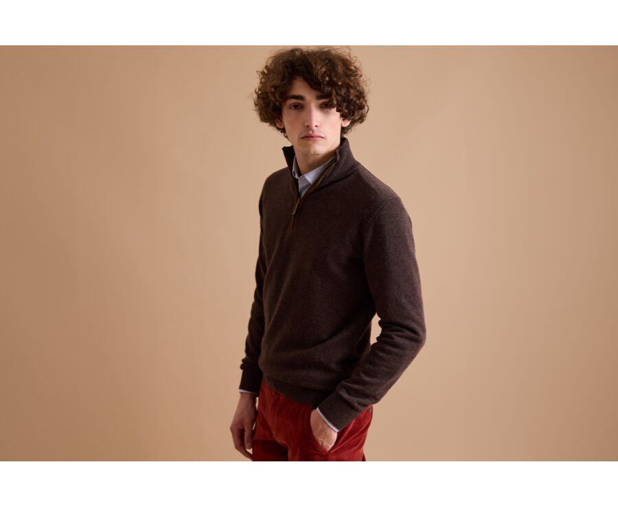 Pull laine col zippé Chocolat Foncé - KEITHY