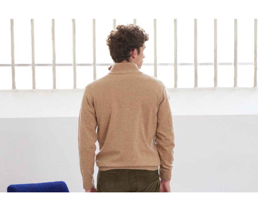 Pull col zippé homme laine Beige Foncé Chiné - KEITHY