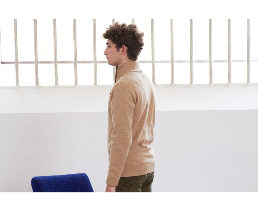 Pull col zippé homme laine Beige Foncé Chiné - KEITHY
