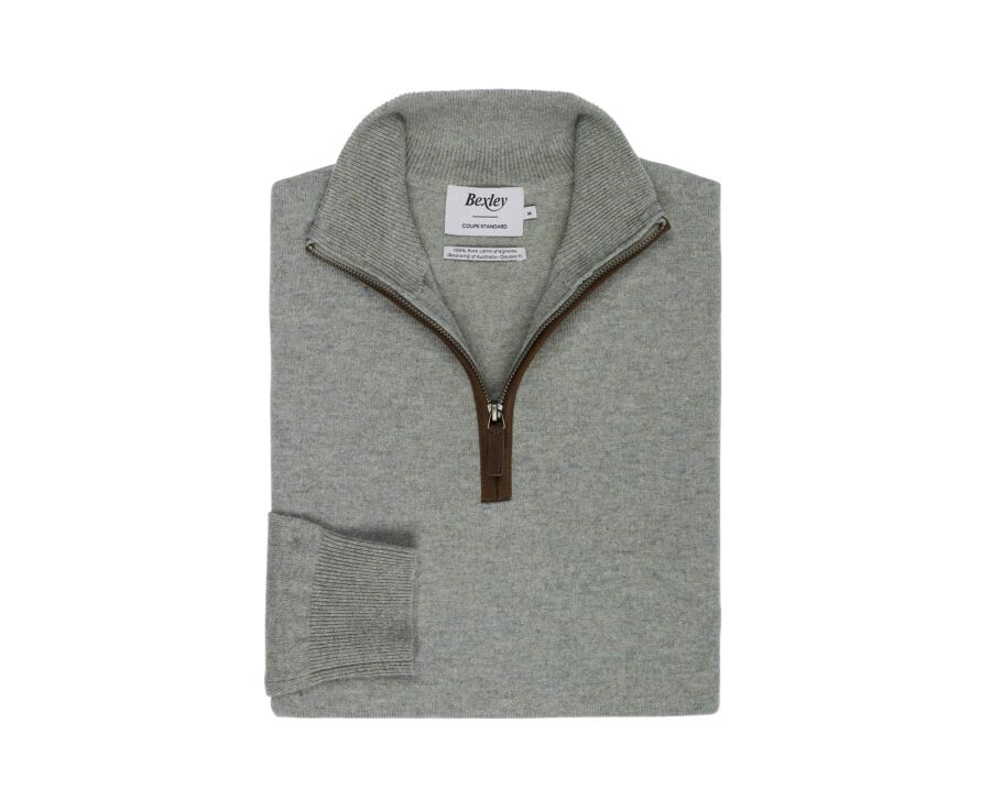 Pull homme col montant zippé kaki chiné en laine d'agneau - KEITHY