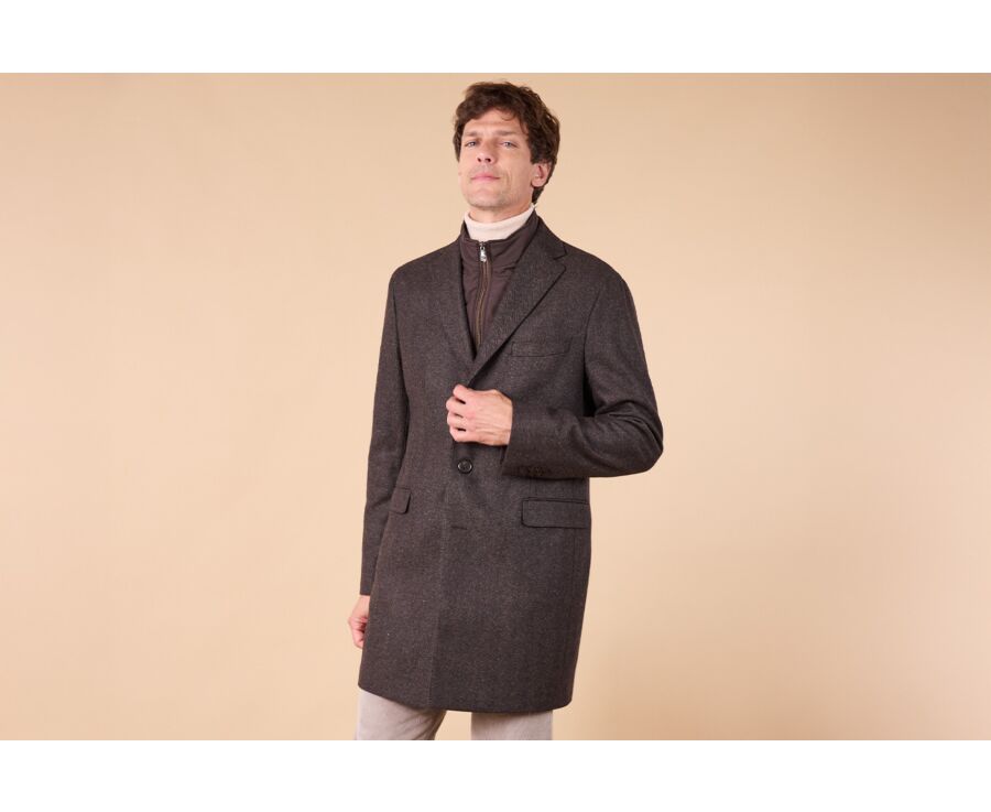 Manteau homme laine & cachemire Chevron Chocolat - HONORÉ II