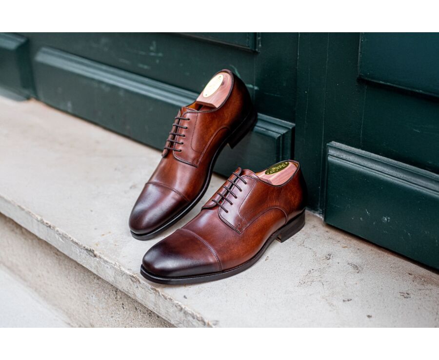 Derbies homme Cognac Patiné semelle cuir - GILWELL