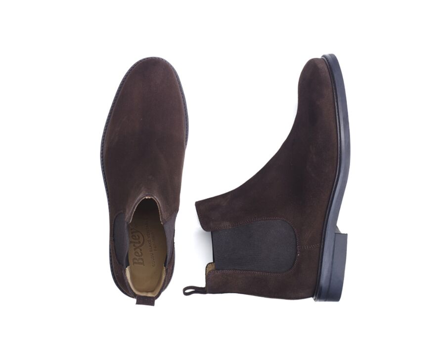 Chelsea boots cuir homme Velours brun - FANGLER GOMME CITY